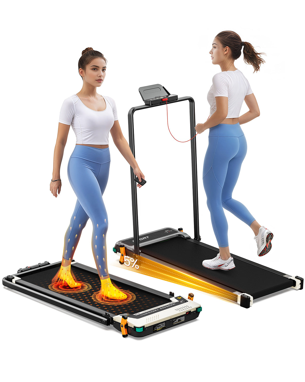 AKLUER 2 in 1 Smart Treadmill ,with 5% manual incline Walking Pad,Maximum weight up to 330lb,Top speed reaches 7.6MPH