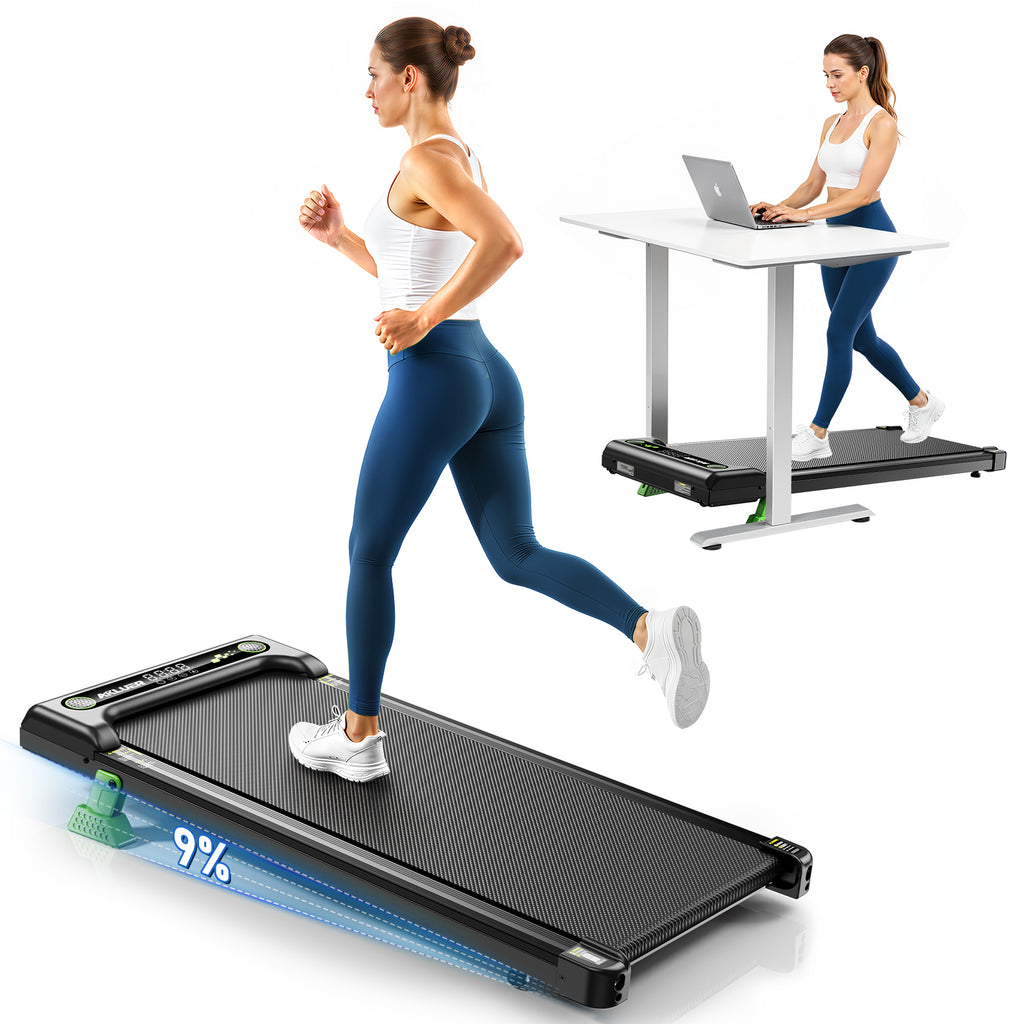 AKLUER Walking Pad Under Desk Treadmill, 2.5HP Quiet Motor, Adjustable 0.6-4MPH Speed, 9% Manual Incline with Remote for Home Office