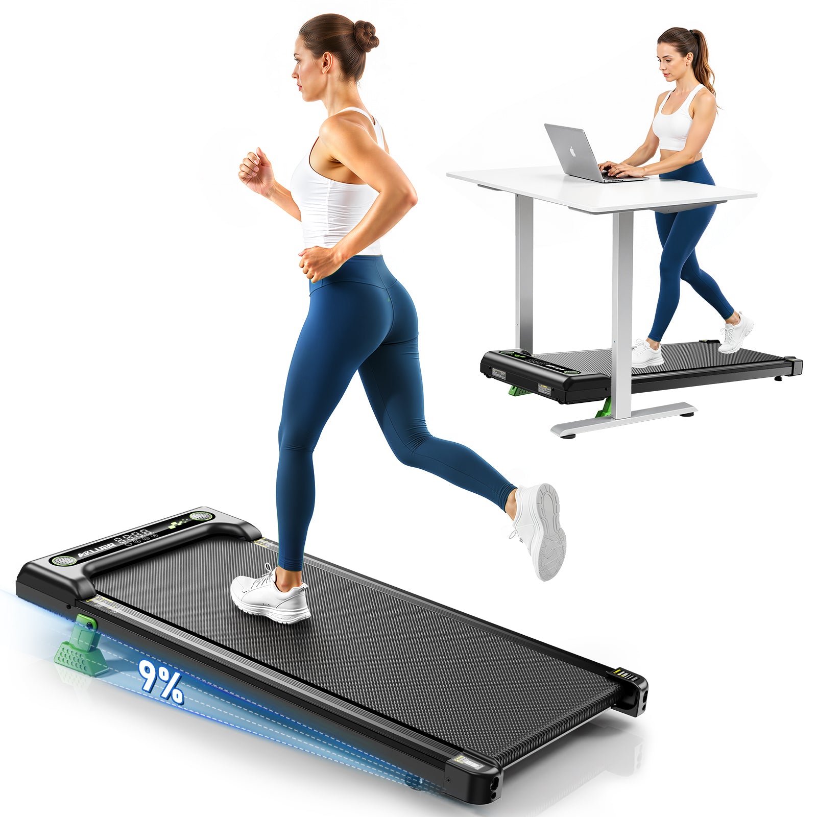AKLUER Walking Pad Under Desk Treadmill, 2.5HP Quiet Motor, Adjustable 0.6-4MPH Speed, 9% Manual Incline with Remote for Home Office