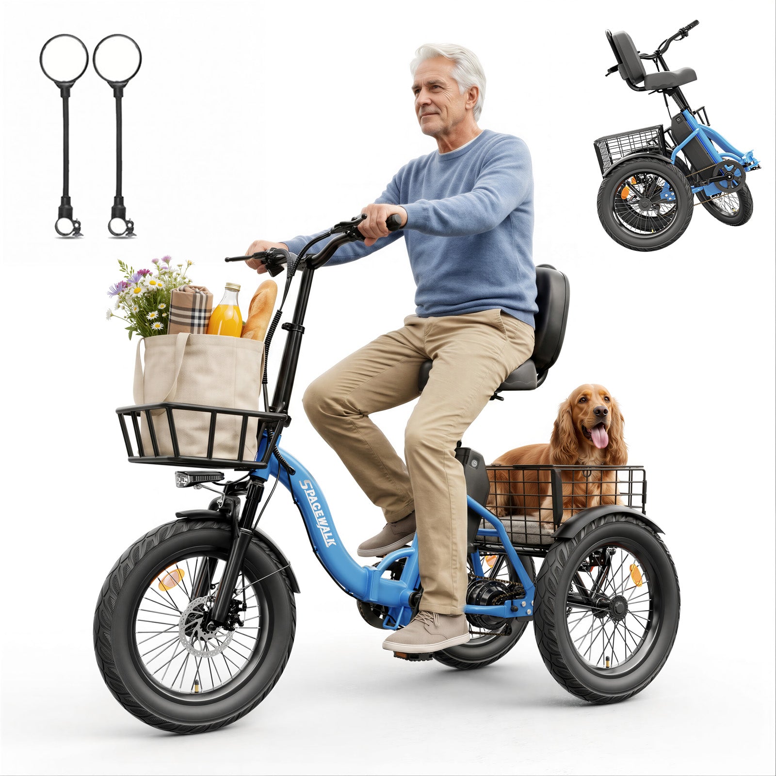 Adult 3 Wheel Electric Tricycle, 18×3.0 Fat Tires, 48V 15AH battery 700W Peak Motor Up to 60 Miles Range, 18 MPH Adjustable Backrest Electric Bikes
