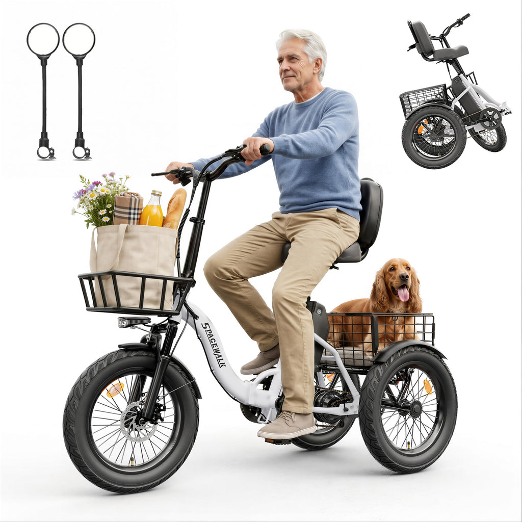 Adult 3 Wheel Electric Tricycle, 18×3.0 Fat Tires, 48V 15AH battery 700W Peak Motor Up to 60 Miles Range, 18 MPH Adjustable Backrest Electric Bikes