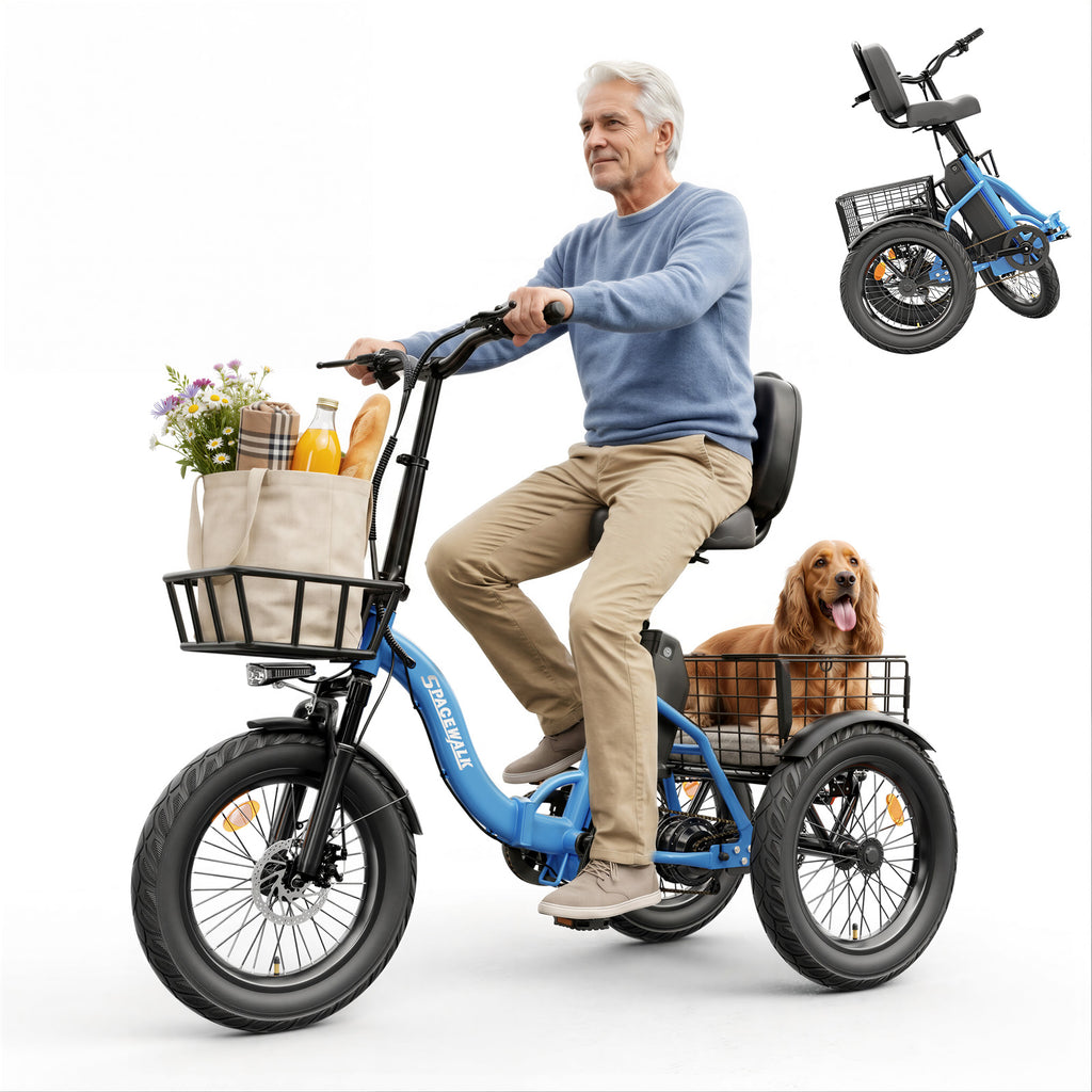 Adult 3 Wheel Electric Tricycle, 18×3.0 Fat Tires, 48V 15AH battery 700W Peak Motor Up to 60 Miles Range, 18 MPH Adjustable Backrest Electric Bikes