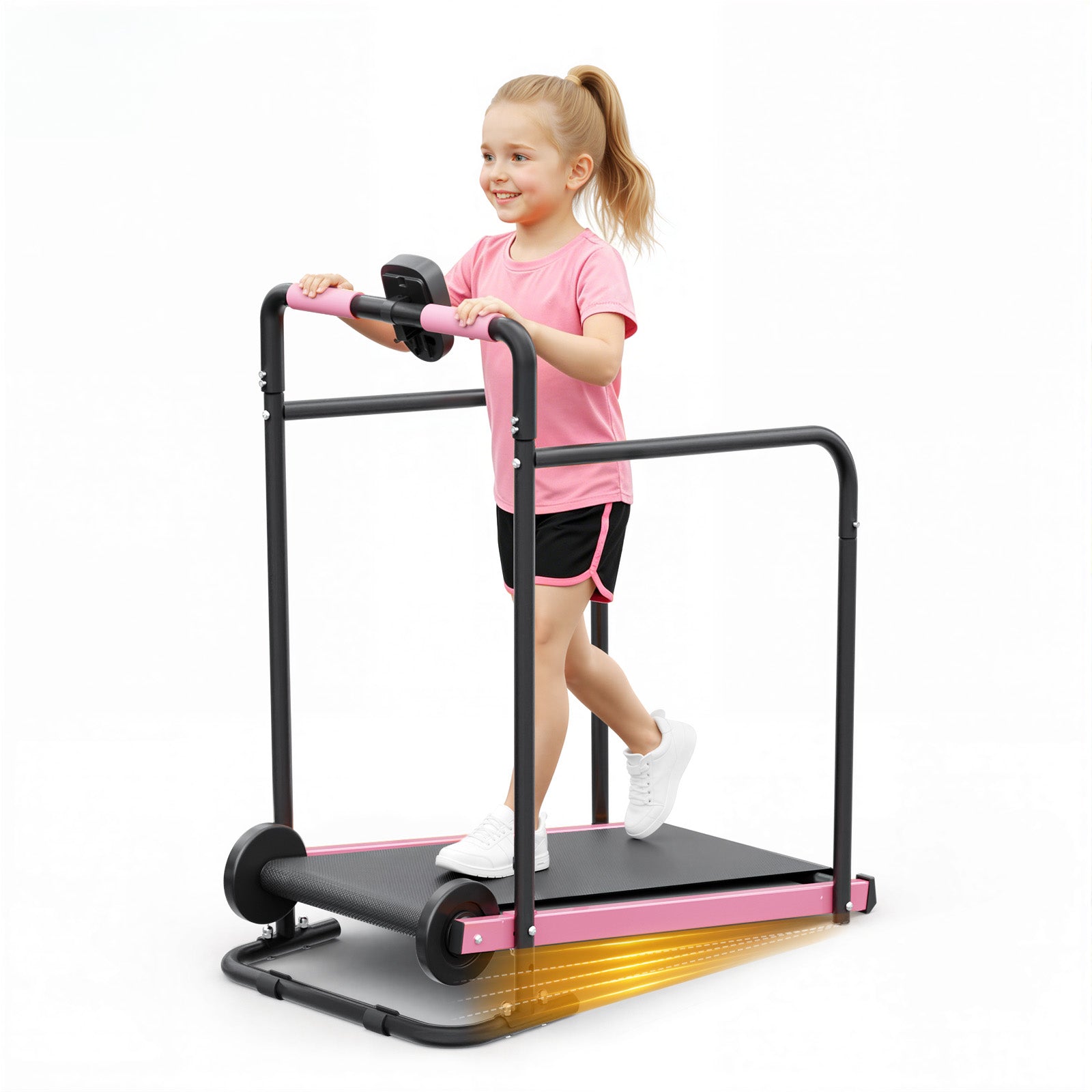 Manual Treadmill for Kids, Fixed 10% Incline Non-Powered Walking Pad, Max 220lbs Capacity with Handrail & Display Screen, Eco-Friendly Manual Walking Running Machine for Home