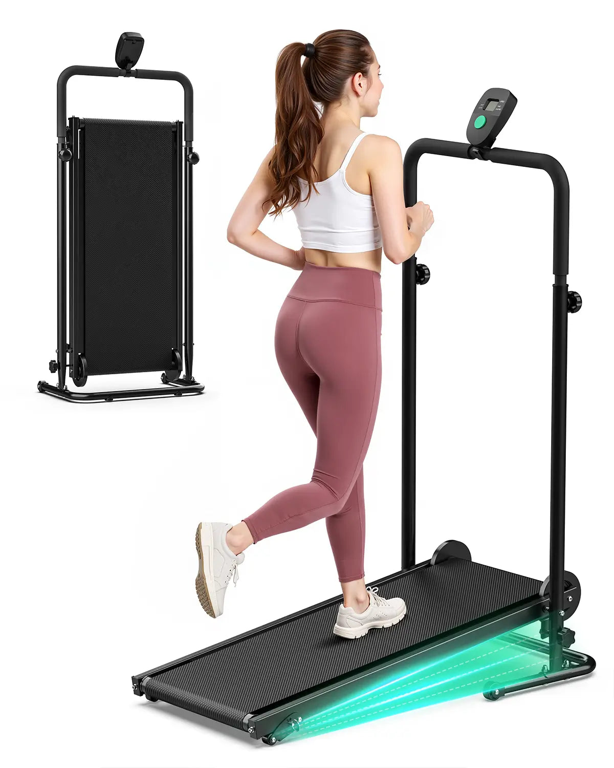 UP PAD Motorless Treadmills with Dual Flywheel & Fixed Incline, LCD Monitor, Non-Slip Belt, Compact Foldable Design for Walking/Jogging