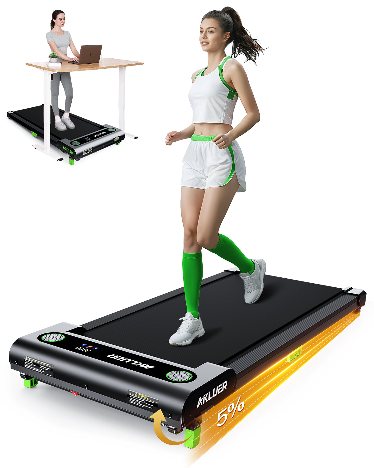 AKLUER Incline Treadmills for Home, 2.5 HP Walking Pad Under Desk Treadmill with Remote Control