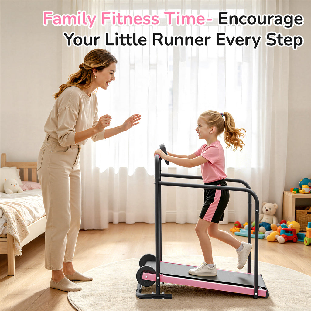 Manual Treadmill for Kids, Fixed 10% Incline Non-Powered Walking Pad, Max 220lbs Capacity with Handrail & Display Screen, Eco-Friendly Manual Walking Running Machine for Home