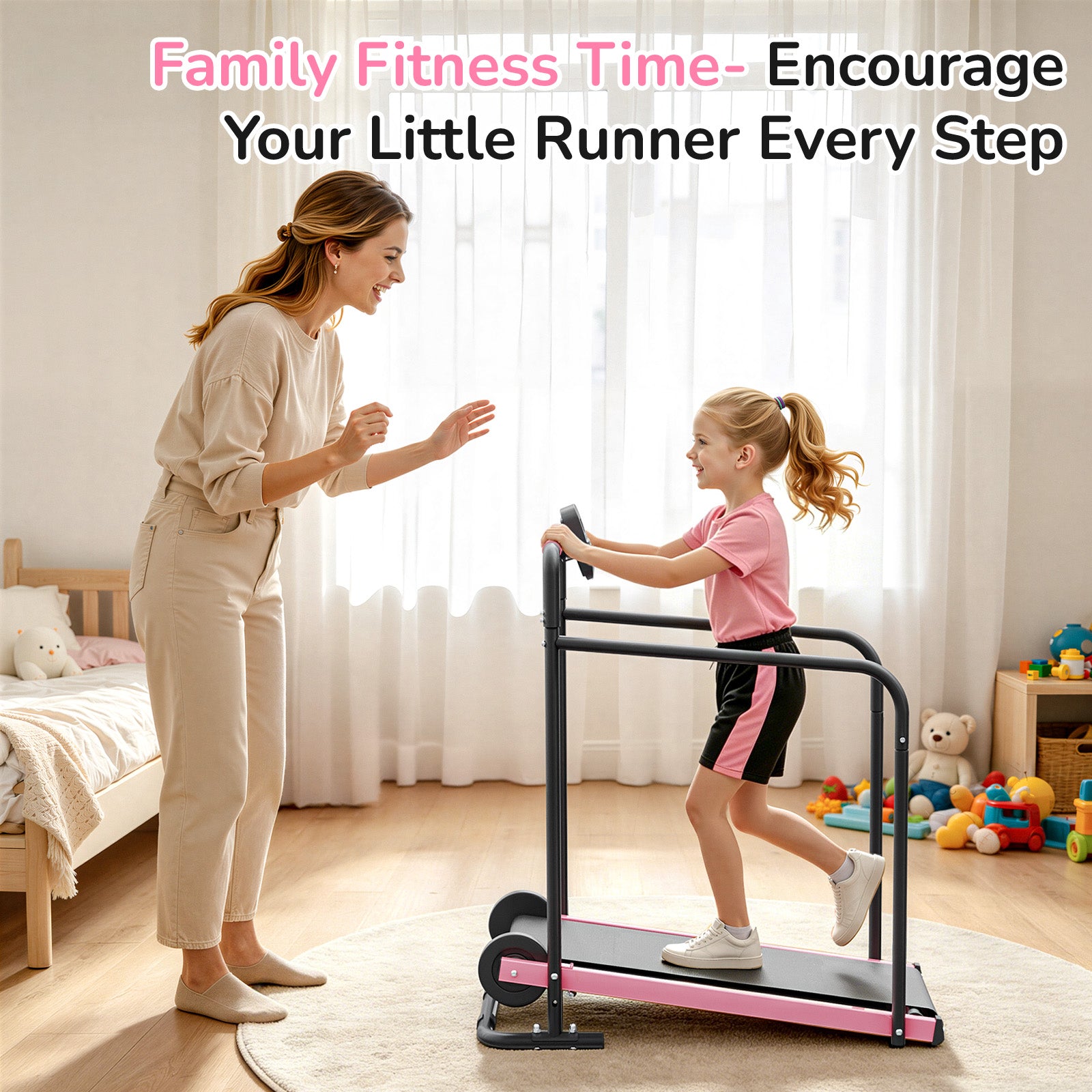 Manual Treadmill for Kids, Fixed 10% Incline Non-Powered Walking Pad, Max 220lbs Capacity with Handrail & Display Screen, Eco-Friendly Manual Walking Running Machine for Home