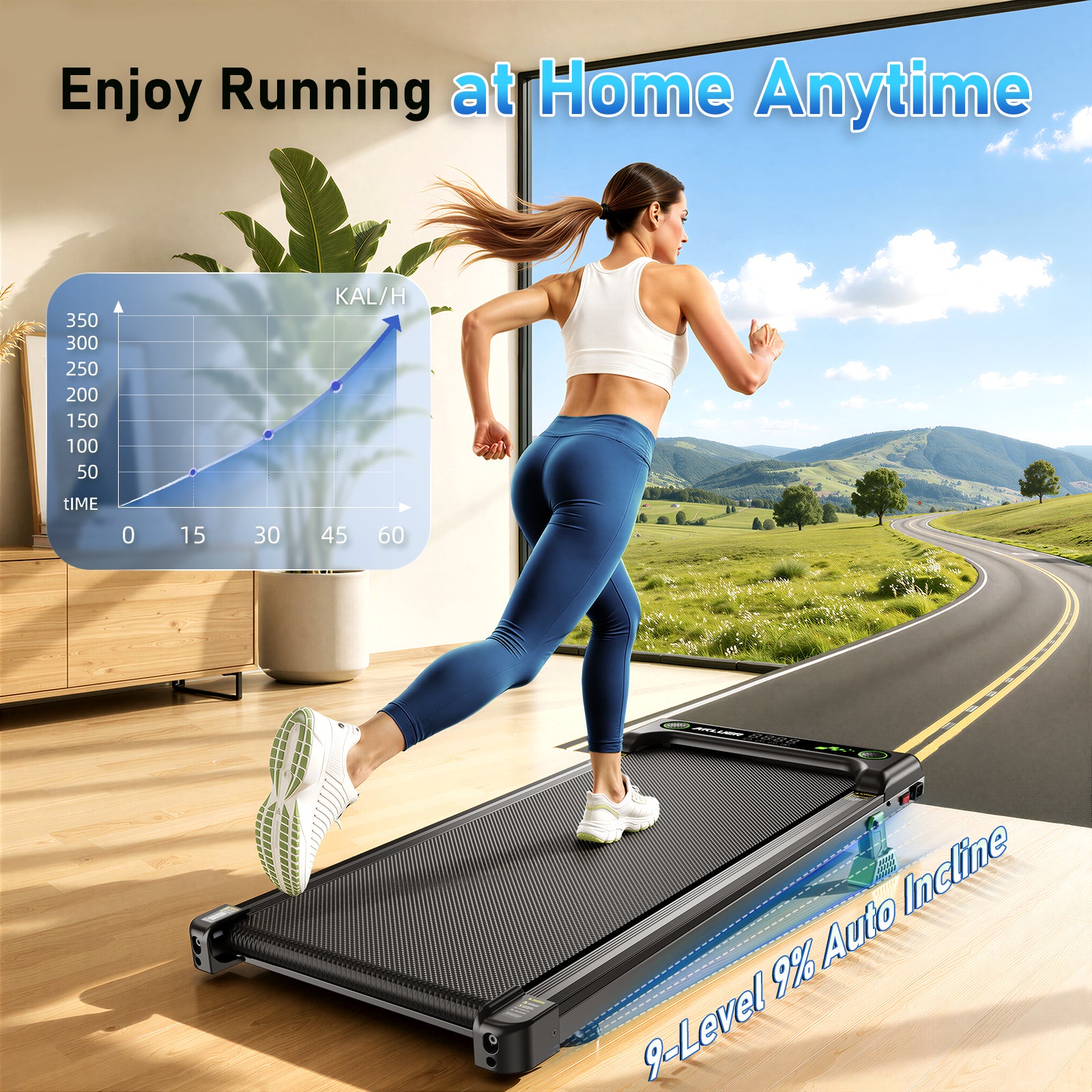 AKLUER Walking Pad Under Desk Treadmill, 2.5HP Quiet Motor, Adjustable 0.6-4MPH Speed, 9% Manual Incline with Remote for Home Office