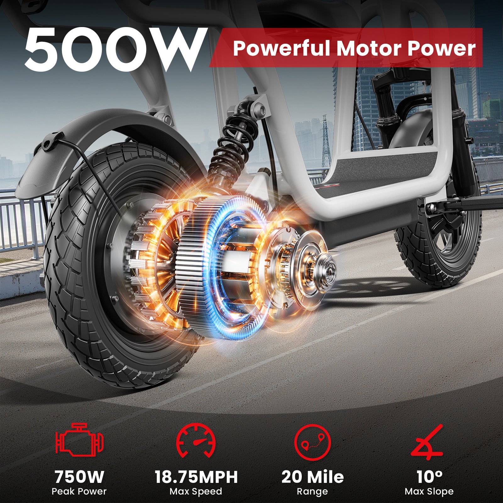 Pro Electric Scooter Upgraded Version, 500W-750W Motor, Electric Scooter with Seat within 18.75MPH, Electric Scooter with Double Brakes, 12 "Tire Foldable Adult Scooter for Commuting,White