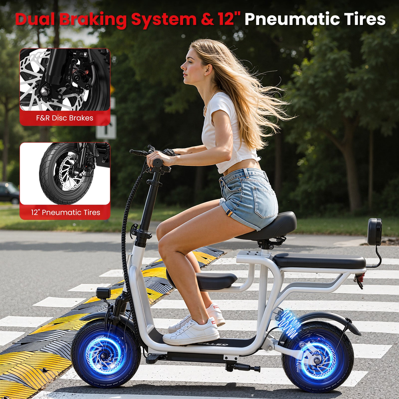 Pro Electric Scooter Upgraded Version, 500W-750W Motor, Electric Scooter with Seat within 18.75MPH, Electric Scooter with Double Brakes, 12 "Tire Foldable Adult Scooter for Commuting,White