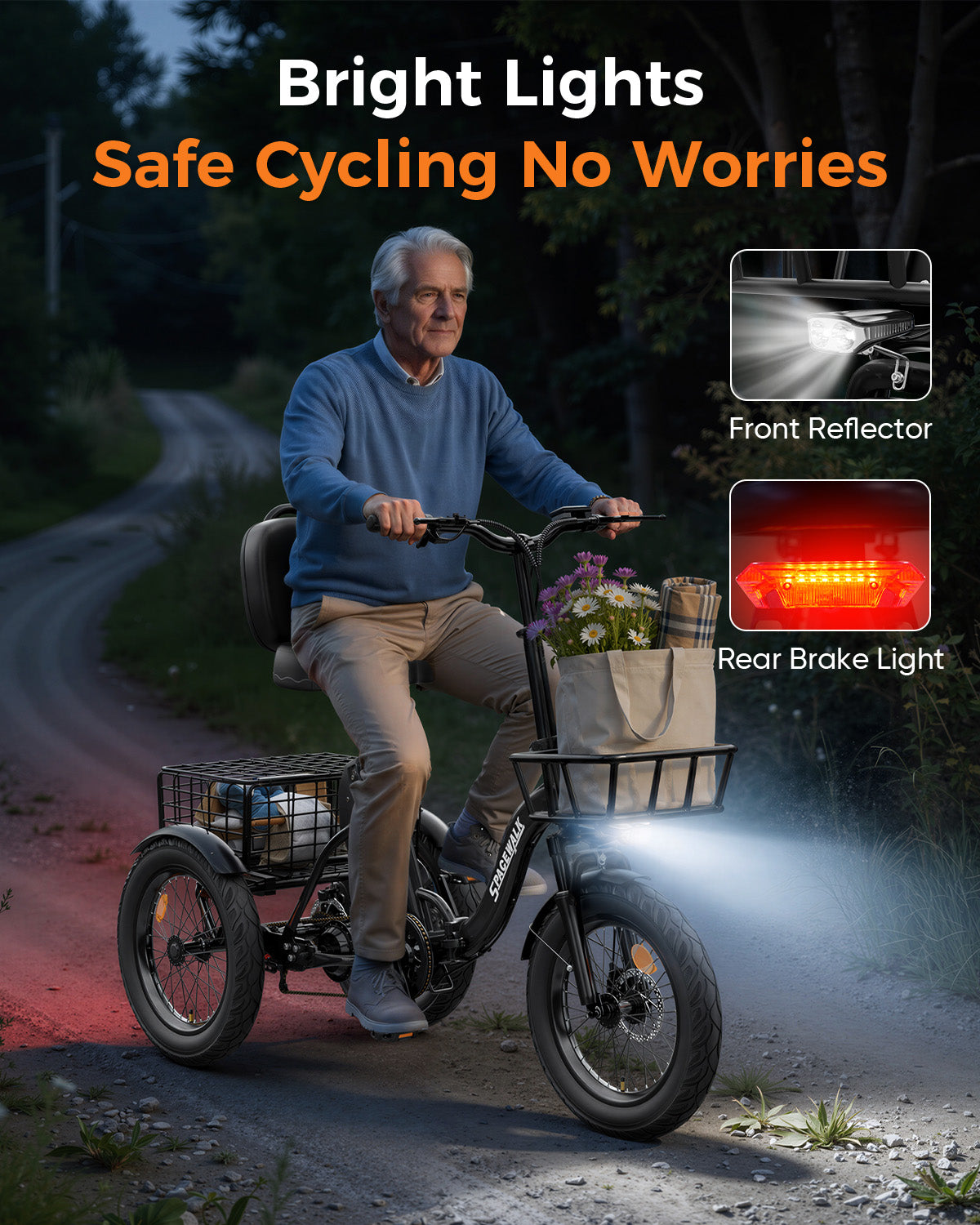 Adult 3 Wheel Electric Tricycle, 18×3.0 Fat Tires, 48V 15AH battery 700W Peak Motor Up to 60 Miles Range, 18 MPH Adjustable Backrest Electric Bikes