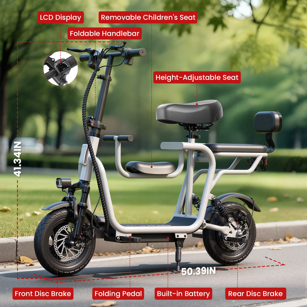Pro Electric Scooter Upgraded Version, 500W-750W Motor, Electric Scooter with Seat within 18.75MPH, Electric Scooter with Double Brakes, 12 "Tire Foldable Adult Scooter for Commuting,White
