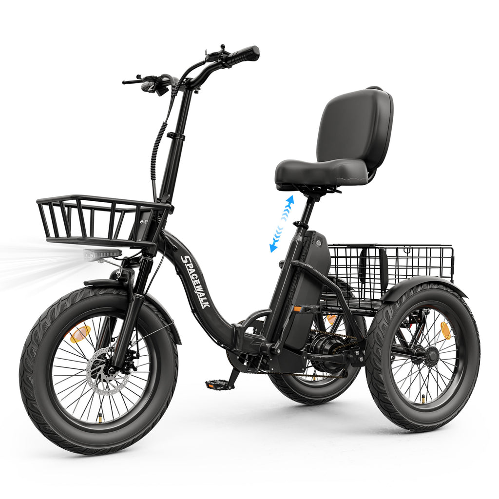Adult 3 Wheel Electric Tricycle, 18×3.0 Fat Tires, 48V 15AH battery 700W Peak Motor Up to 60 Miles Range, 18 MPH Adjustable Backrest Electric Bikes
