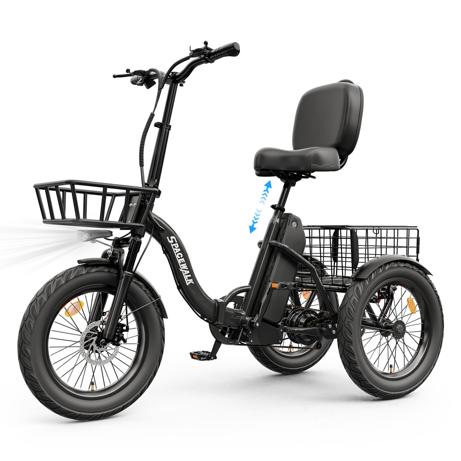 Adult 3 Wheel Electric Tricycle, 18×3.0 Fat Tires, 48V 15AH battery 700W Peak Motor Up to 60 Miles Range, 18 MPH Adjustable Backrest Electric Bikes
