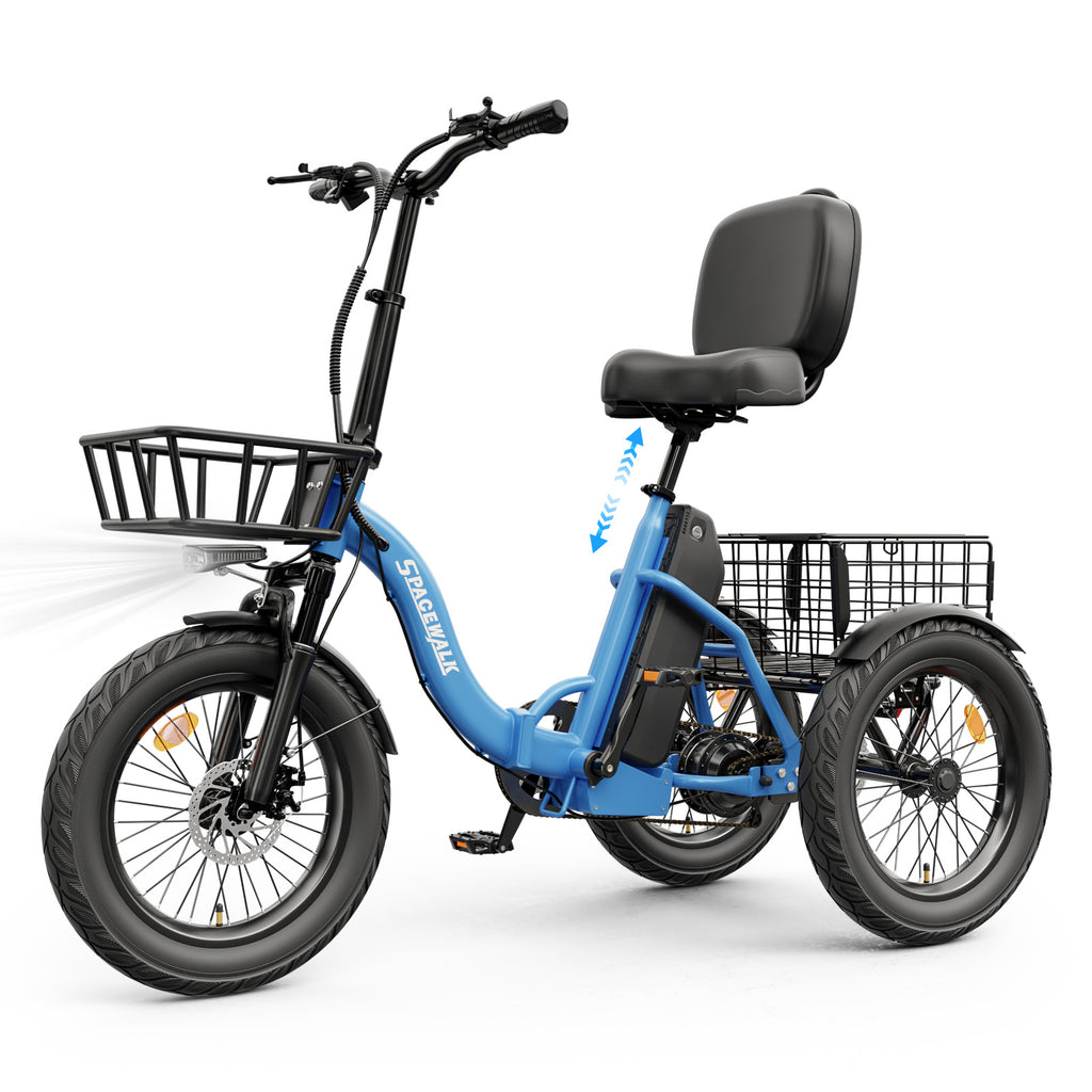 Adult 3 Wheel Electric Tricycle, 18×3.0 Fat Tires, 48V 15AH battery 700W Peak Motor Up to 60 Miles Range, 18 MPH Adjustable Backrest Electric Bikes