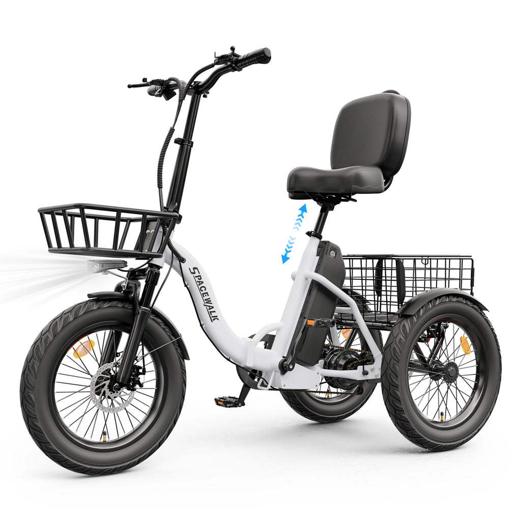 Adult 3 Wheel Electric Tricycle, 18×3.0 Fat Tires, 48V 15AH battery 700W Peak Motor Up to 60 Miles Range, 18 MPH Adjustable Backrest Electric Bikes
