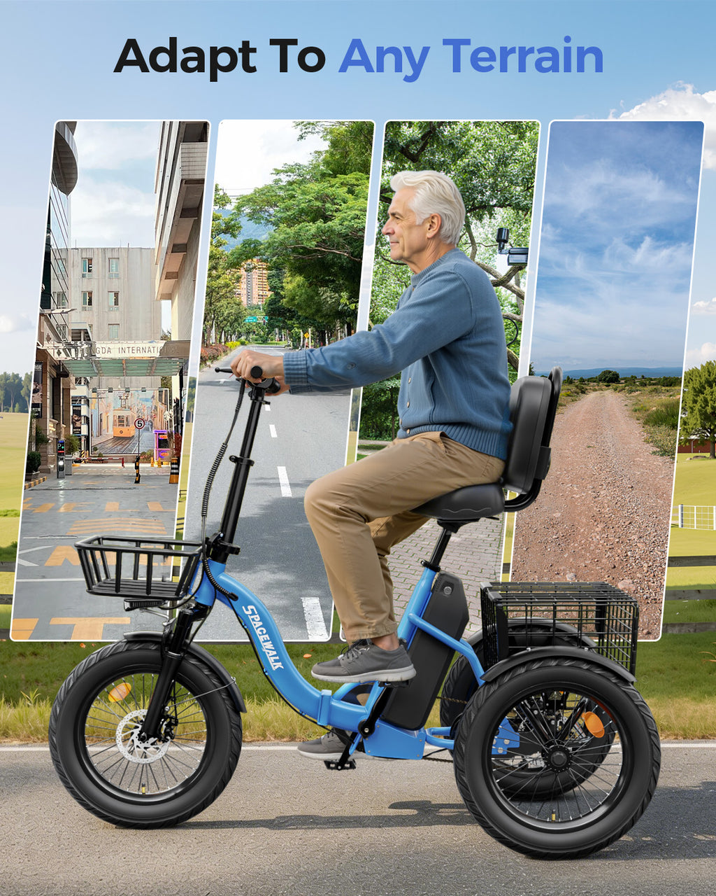 Adult 3 Wheel Electric Tricycle, 18×3.0 Fat Tires, 48V 15AH battery 700W Peak Motor Up to 60 Miles Range, 18 MPH Adjustable Backrest Electric Bikes