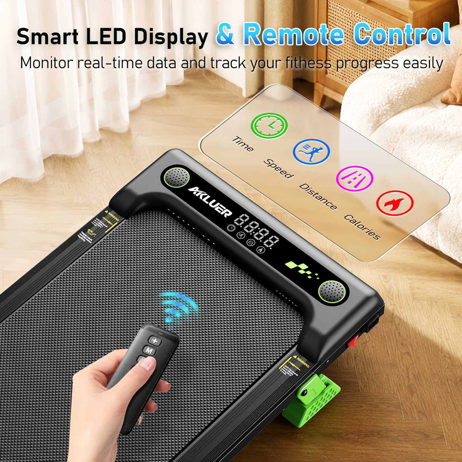 AKLUER Walking Pad Under Desk Treadmill, 2.5HP Quiet Motor, Adjustable 0.6-4MPH Speed, 9% Manual Incline with Remote for Home Office
