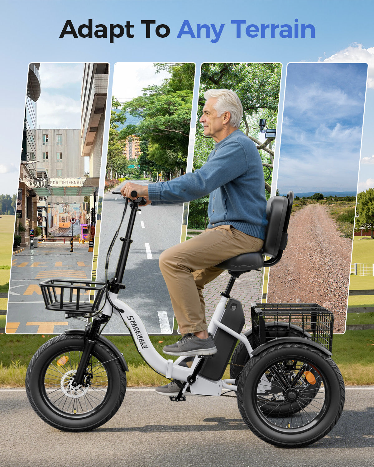 Adult 3 Wheel Electric Tricycle, 18×3.0 Fat Tires, 48V 15AH battery 700W Peak Motor Up to 60 Miles Range, 18 MPH Adjustable Backrest Electric Bikes