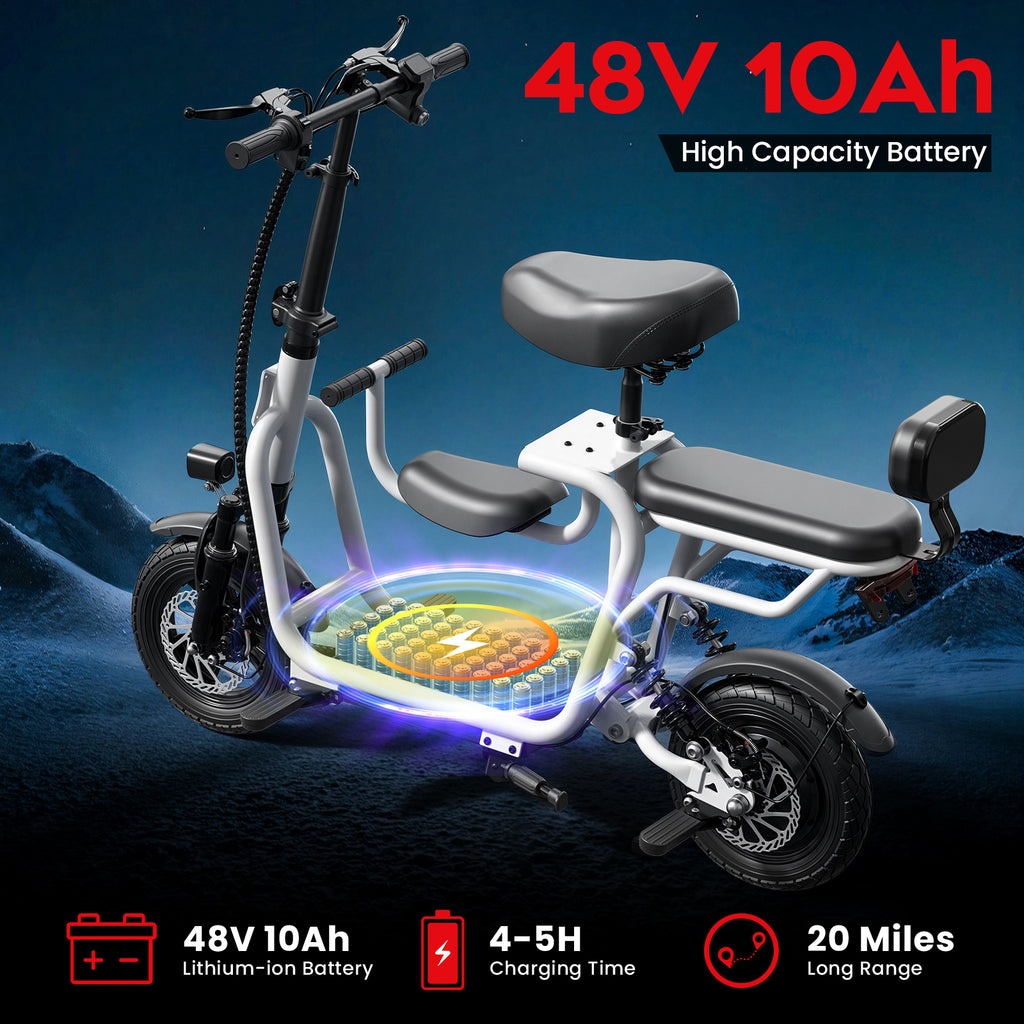 Pro Electric Scooter Upgraded Version, 500W-750W Motor, Electric Scooter with Seat within 18.75MPH, Electric Scooter with Double Brakes, 12 "Tire Foldable Adult Scooter for Commuting,White
