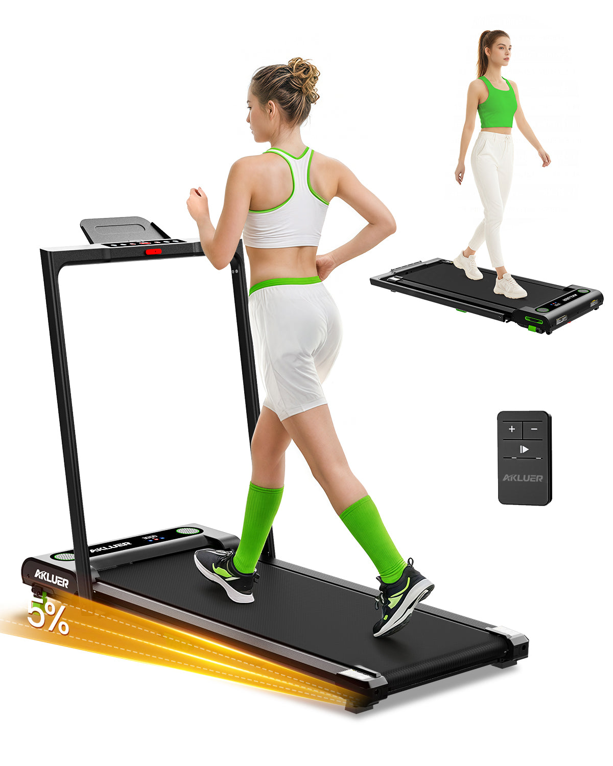UP PAD 2 in 1 Smart Treadmill walking pad,with 5% incline,large-area rubber running belt,Top speed reaches 7.6MPH ,Remote Control for Remote Adjustment