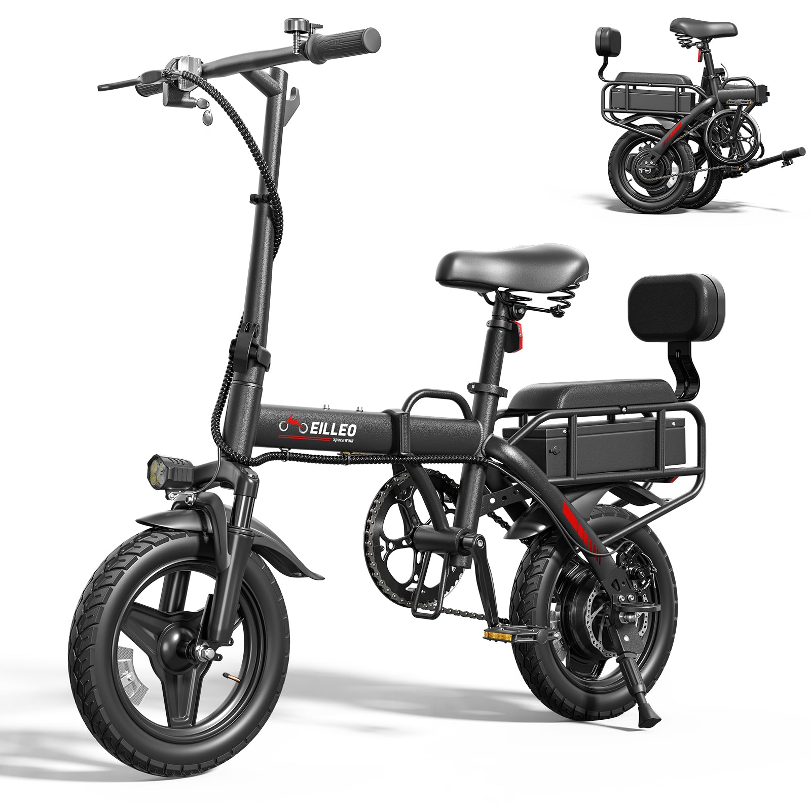UP PAD Folding Electric Bikes for Adults - H5-pro 14" E-Bikes with 500W Motor, 48V Battery, 15 MPH, 37 Miles PAS Range, with Rear Seat