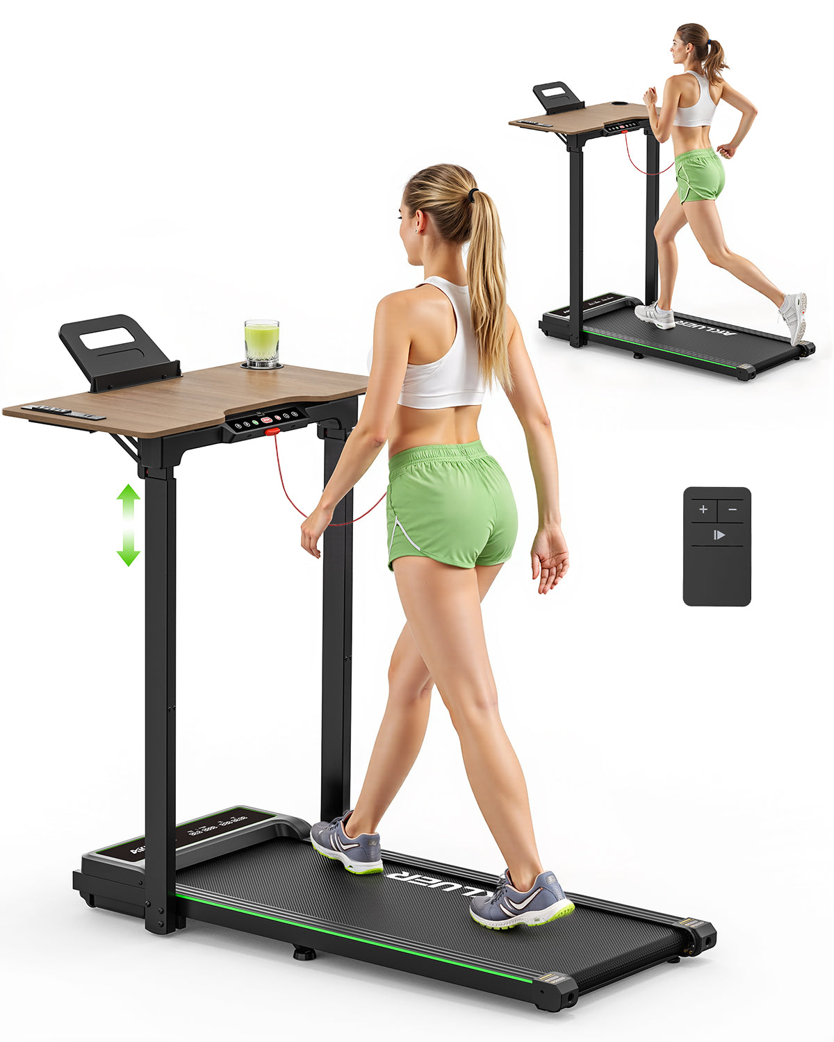 UP PAD Walking Pad Treadmill with Adjustable Desk, 330lbs Capacity & 45dB Ultra Quiet, Foldable Under Desk Treadmill with Remote for Home Office