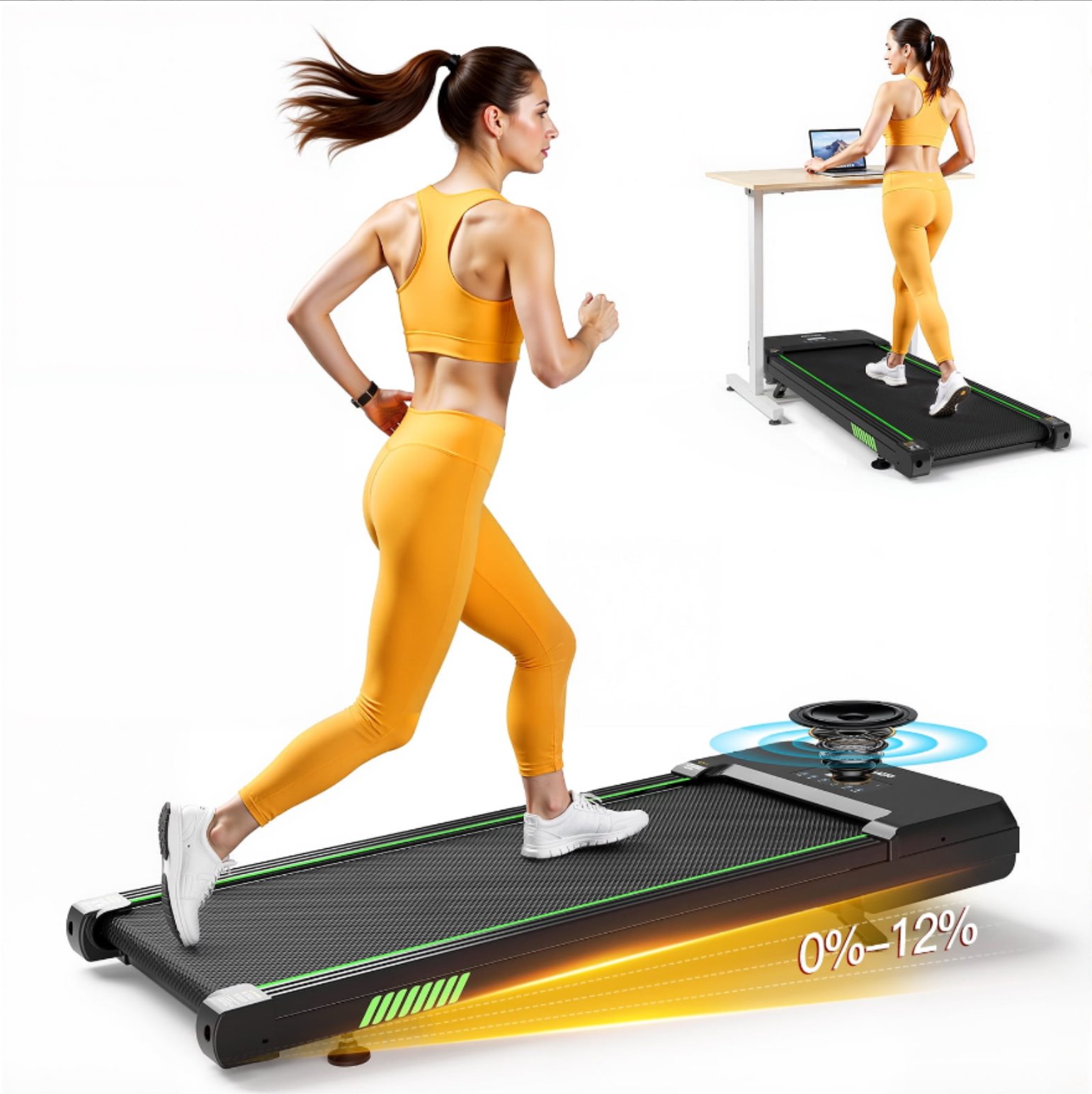 Akluer Walking Pad with 12% Auto Incline, 2.5HP Quiet Portable Walking Pad with Smart App Scenic Routes & Bluetooth Speaker for Home and Office