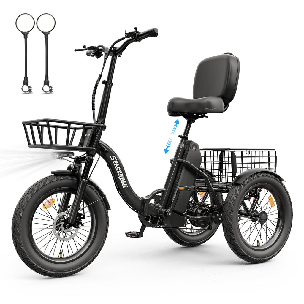 Adult 3 Wheel Electric Tricycle, 18×3.0 Fat Tires, 48V 15AH battery 700W Peak Motor Up to 60 Miles Range, 18 MPH Adjustable Backrest Electric Bikes