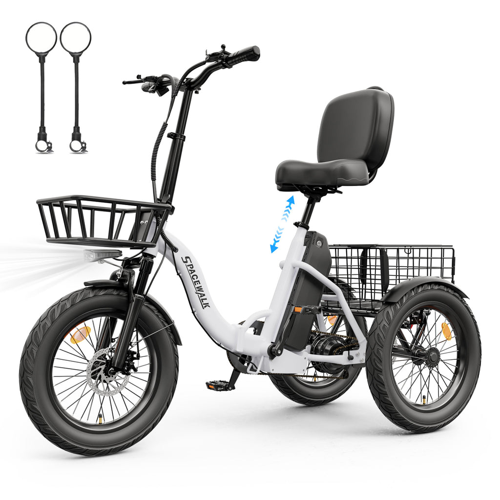 Adult 3 Wheel Electric Tricycle, 18×3.0 Fat Tires, 48V 15AH battery 700W Peak Motor Up to 60 Miles Range, 18 MPH Adjustable Backrest Electric Bikes