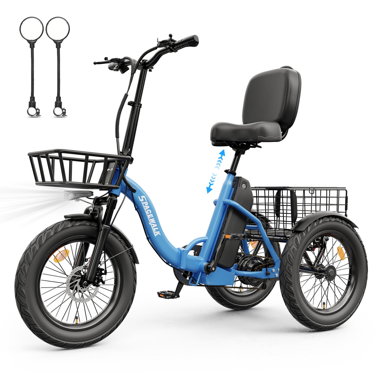 Adult 3 Wheel Electric Tricycle, 18×3.0 Fat Tires, 48V 15AH battery 700W Peak Motor Up to 60 Miles Range, 18 MPH Adjustable Backrest Electric Bikes